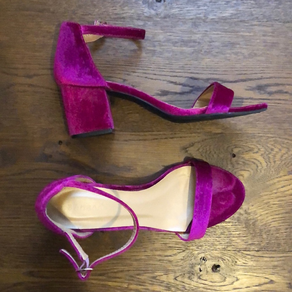 Magenta/Fuchsia Velvet Low Block Heel Sandal